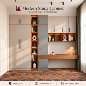 Avenora Luxe Modern Study Cabinet with Wooden Desk, Storage Cabinets and LED Shelves