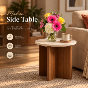 OC-ST-009 Novella Marble & Wood Round Side Table