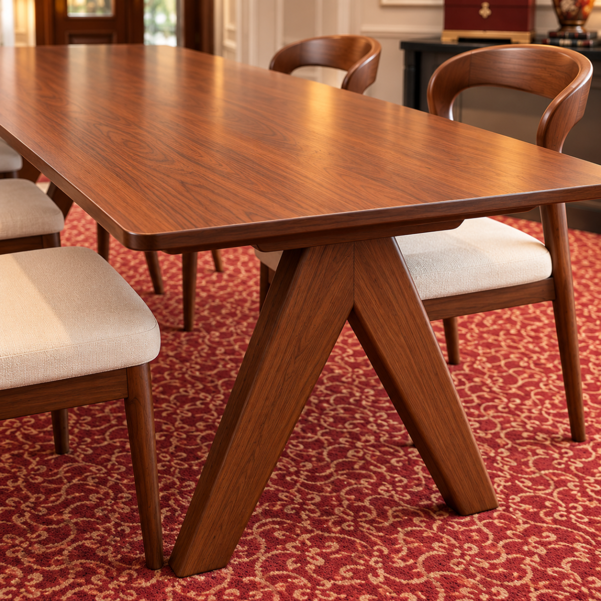Walnut A-Frame Dining Table Aurelia Solid Wood Dining Table Set