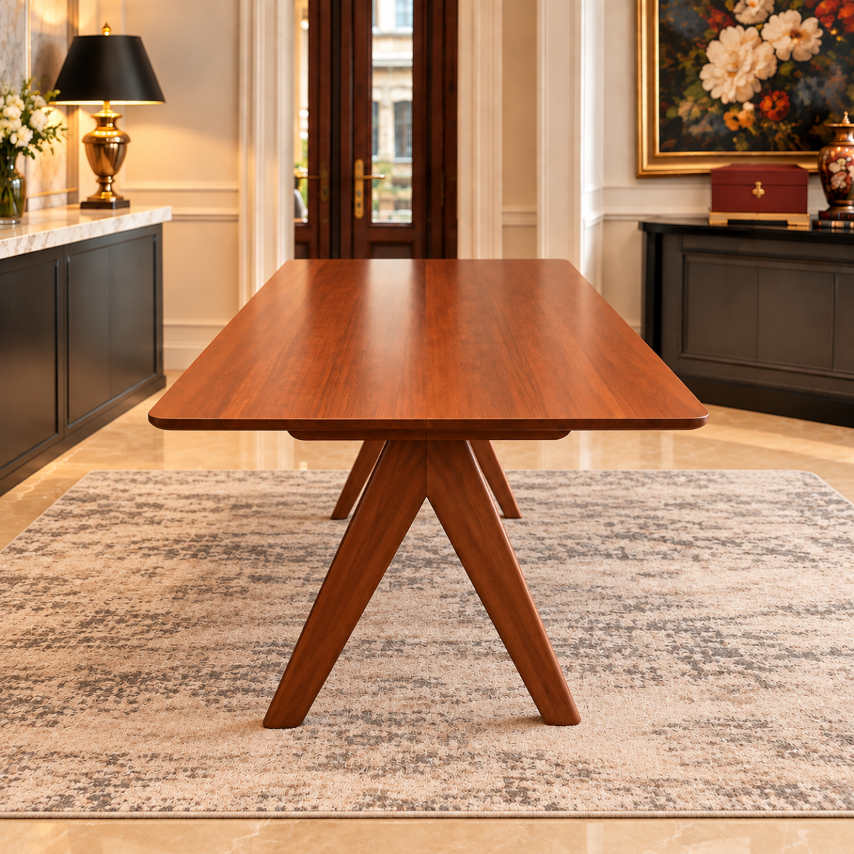 Walnut Table in an Elegant Dining Room Aurelia Solid Wood Dining Table Set