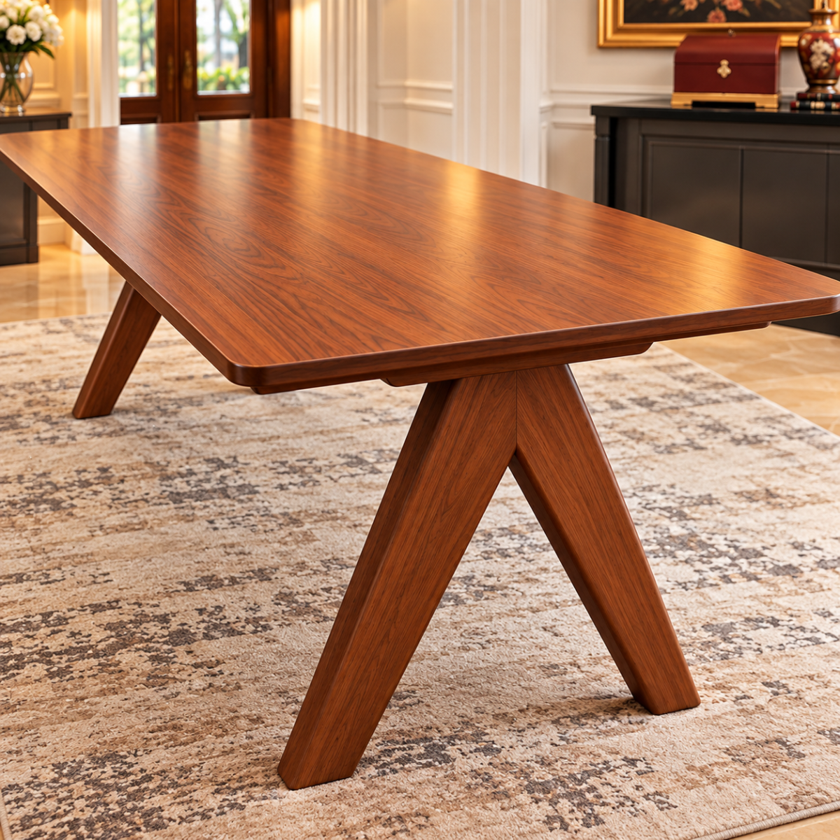 Walnut Trestle Table in Elegant Interior Aurelia Solid Wood Dining Table Set